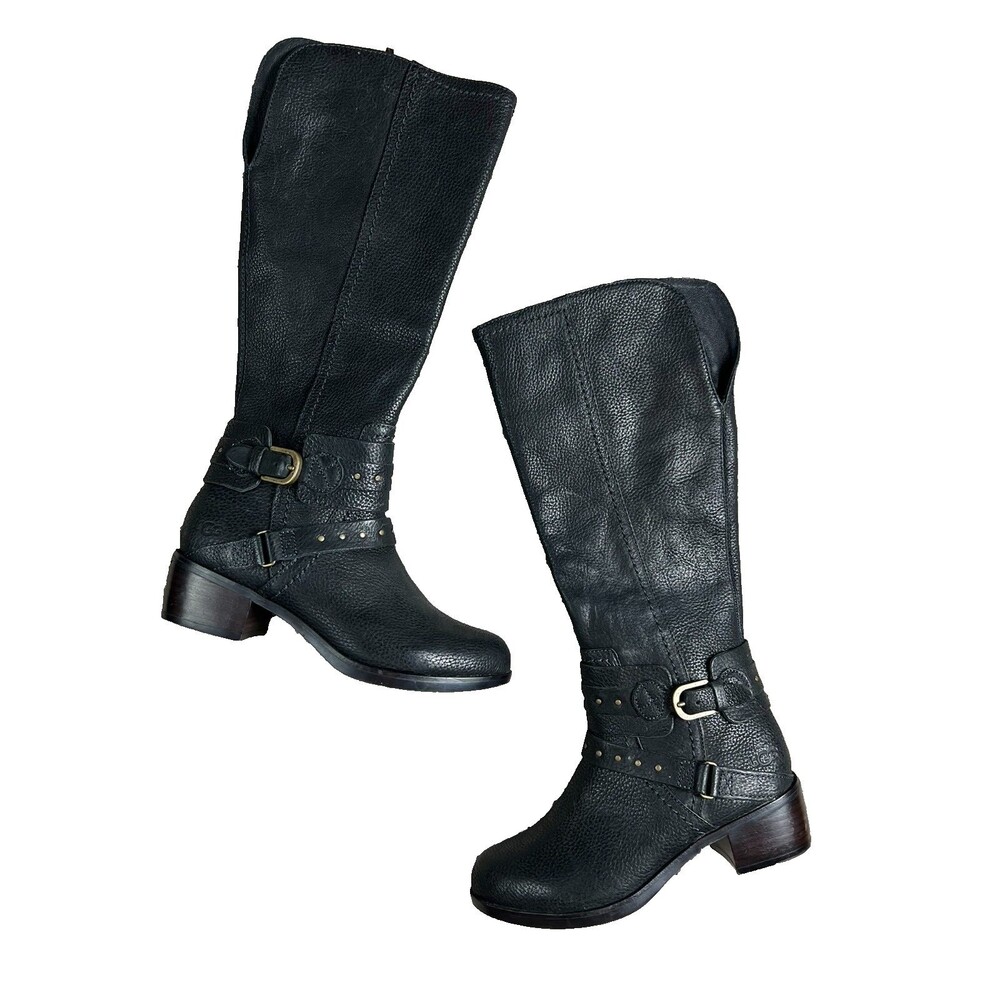 Ugg Australia Women Black Leather Riding Style Fashion Boots Size 5 F29013G